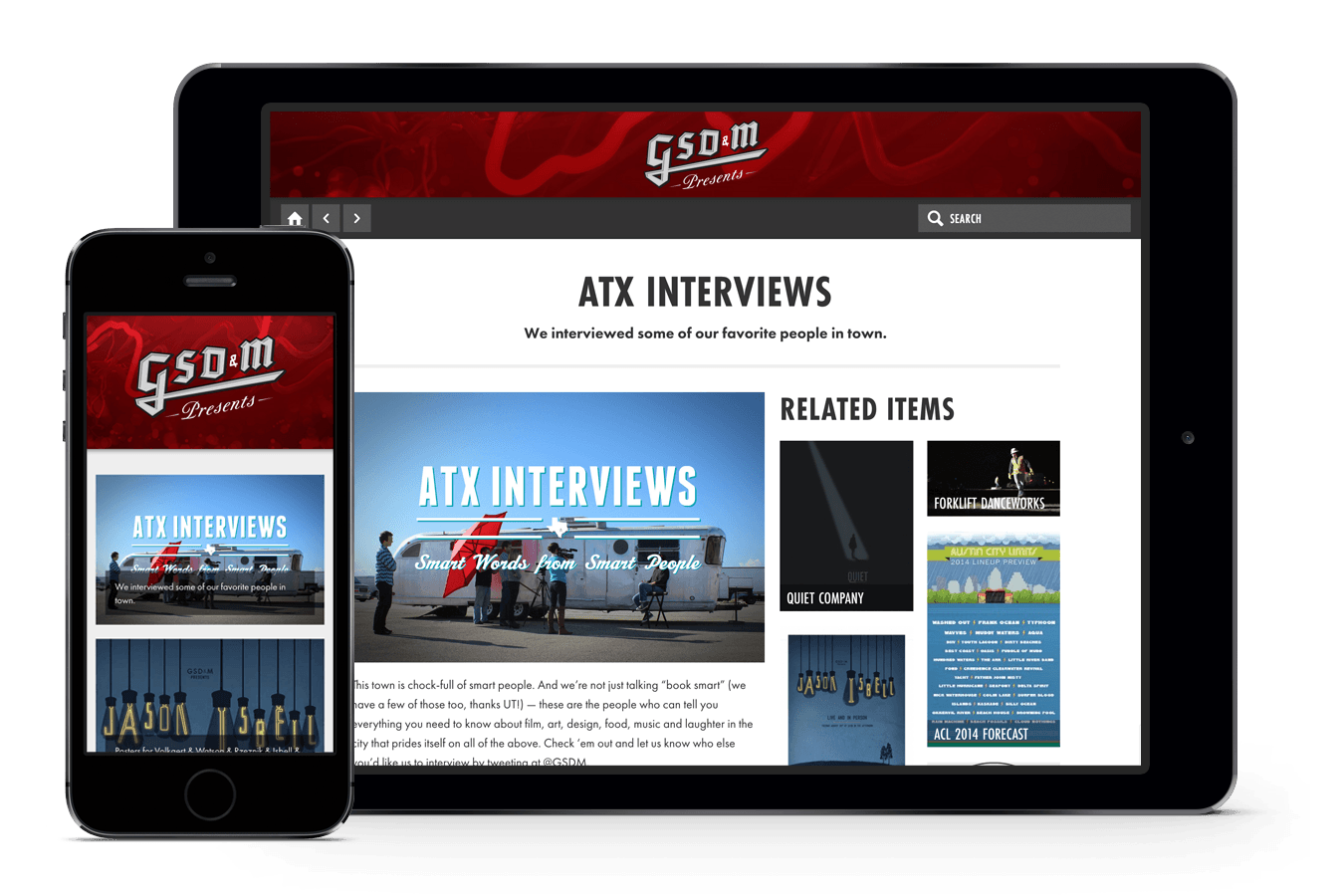 Screenshot of gsdmpresents.com on mobile devices