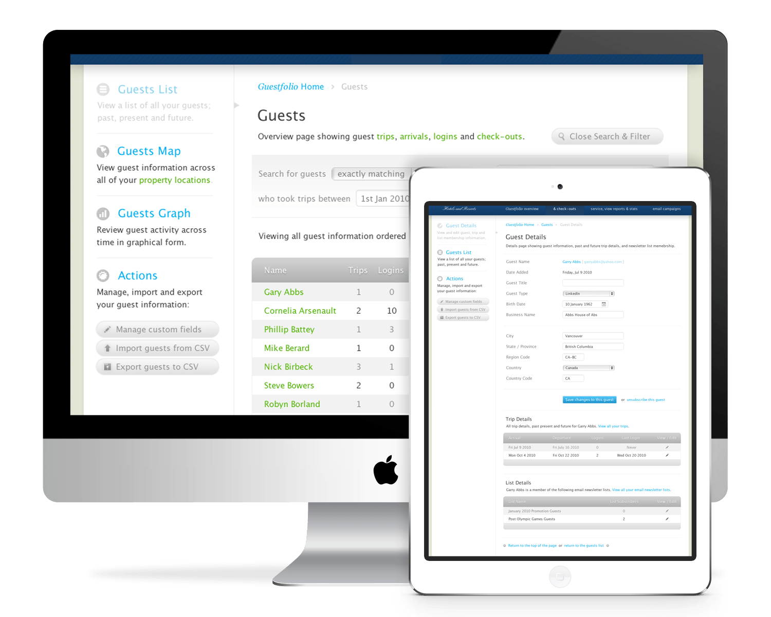 Screenshot of Guestolfio admin dashboard on large screen