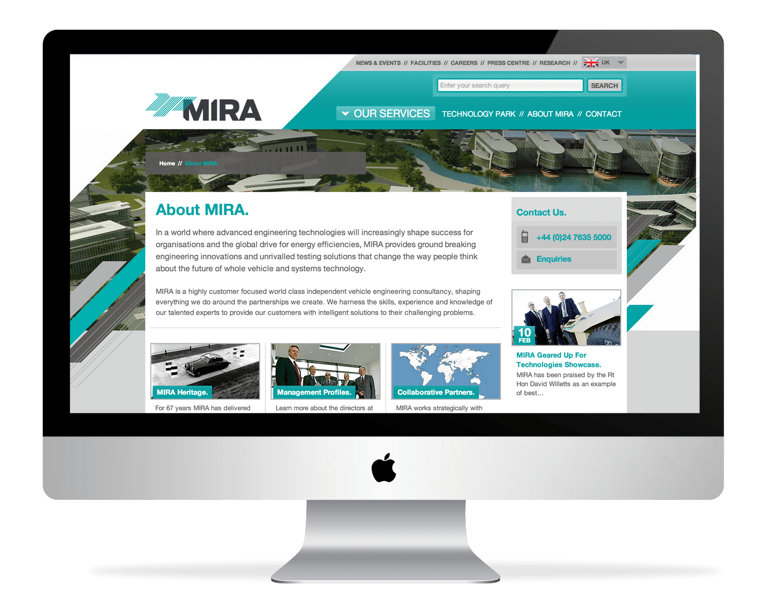 Screenshot of Mira site on large screen