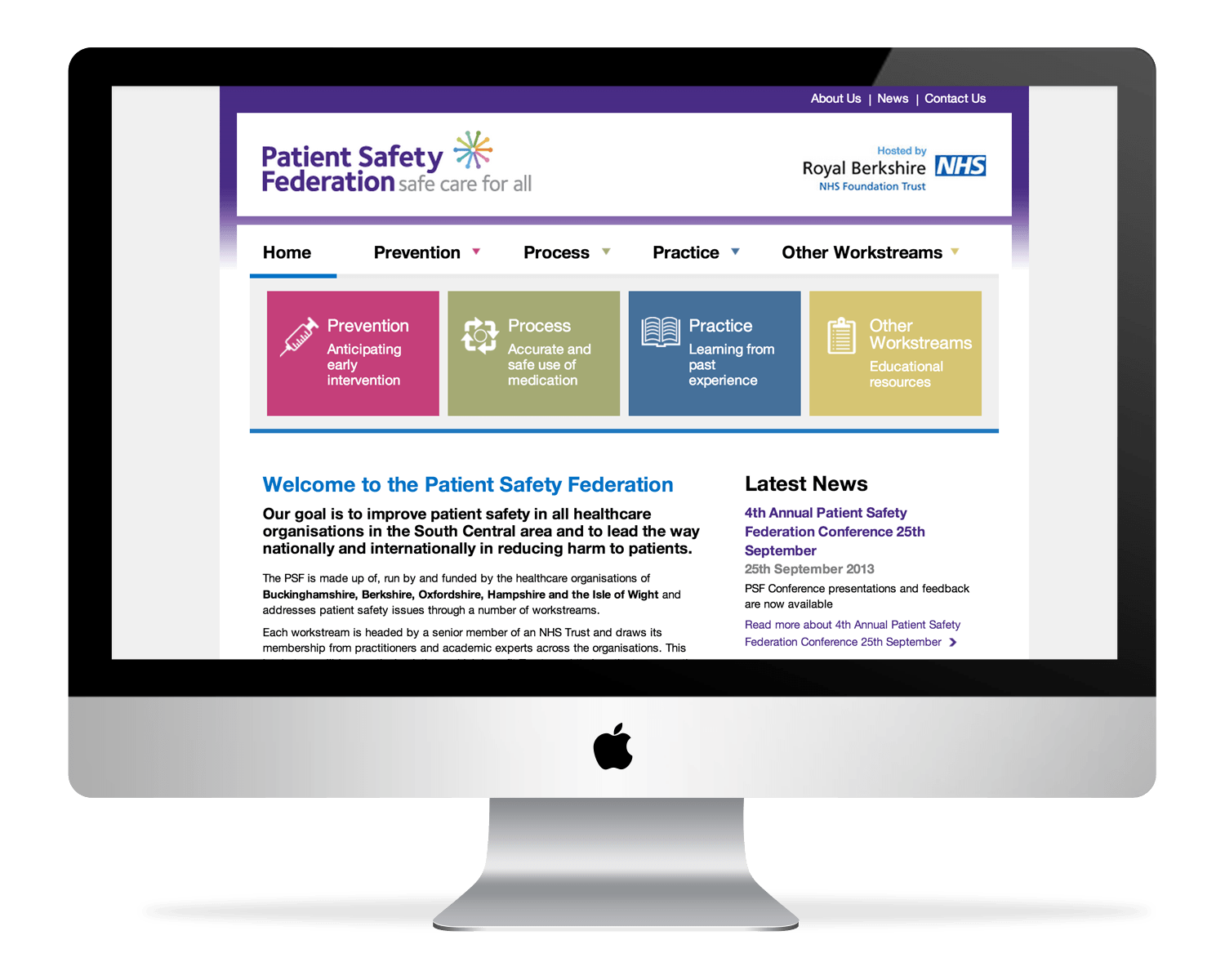 Screenshot of NHS South Central site on large screen