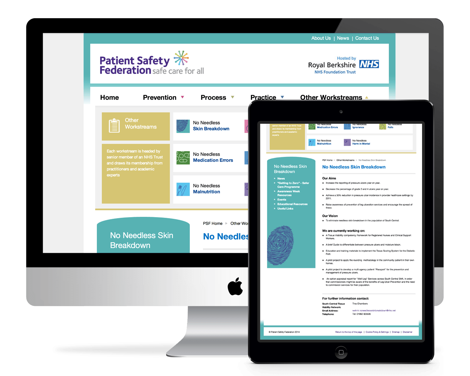 Screenshot of NHS South Central site on large screen